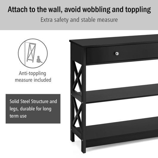 3-Tier Console Table with Drawers for Living Room Entryway-Black
