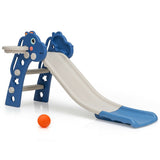 3-in-1 Kids Slide Baby Play Climber Slide Set with Basketball Hoop -Blue