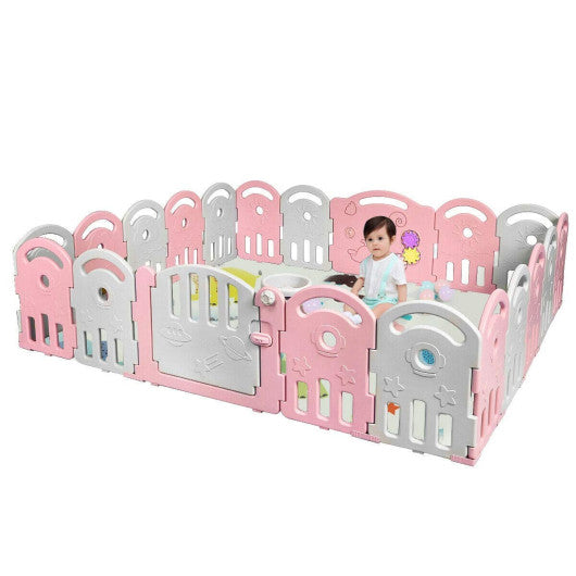 20-Panel Playpen with Music Box and Basketball Hoop-Pink