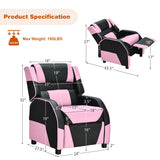 Kids Youth PU Leather Gaming Sofa Recliner with Headrest and Footrest-Pink