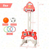 3-in-1 Basketball Hoop for Kids Adjustable Height Playset with Balls-Red