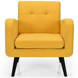 Modern Upholstered Comfy Accent Chair Single Sofa with Rubber Wood Legs-Yellow