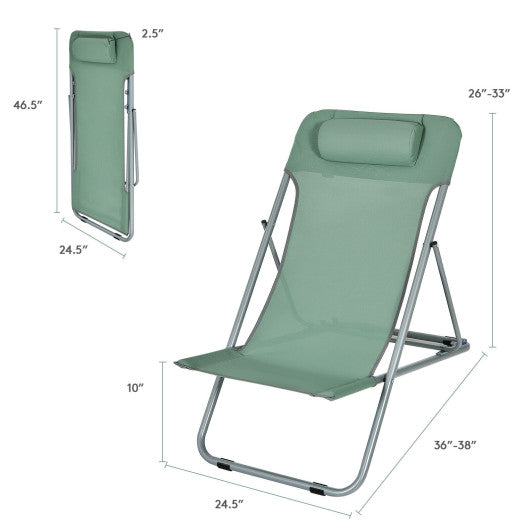 Portable Beach Chair Set of 2 with Headrest -Green