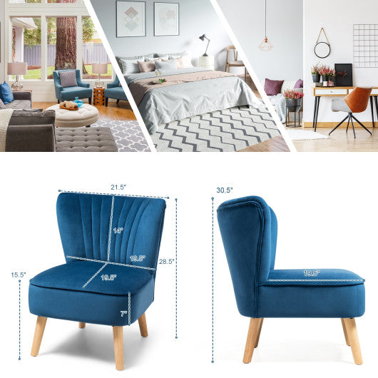 Modern Armless Velvet Accent Chair with Wood Legs-Blue
