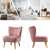 Modern Armless Velvet Accent Chair with Wood Legs-Pink