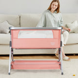 Baby Bed Side Crib Portable Adjustable Infant Travel Sleeper Bassinet-Pink