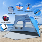 3-4 Person Easy Pop Up Beach Tent UPF 50+ Portable Sun Shelter-Blue