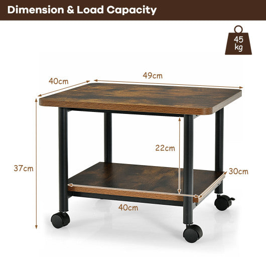 Under Desk Printer Stand with 360° Swivel Casters-Brown