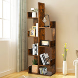 8-Tier Bookshelf Bookcase with 8 Open Compartments Space-Saving Storage Rack -Coffee