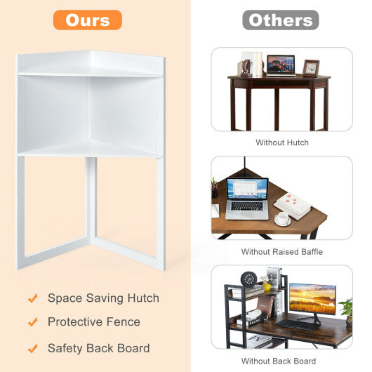 Corner Computer Desk with Hutch and Storage Shelves-White