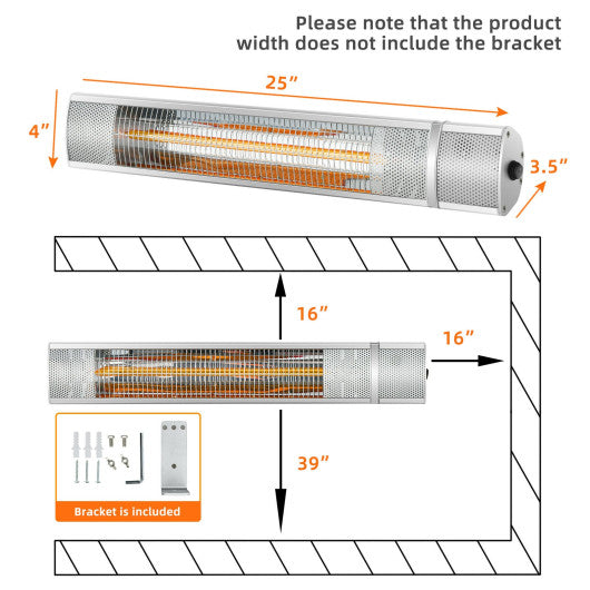 1500W Outdoor Electric Patio Heater with Remote Control-Silver