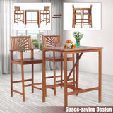 3 Pieces Acacia Wood Patio Bar Set with Sunflower Patterned Backrest