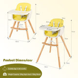 3-in-1 Convertible Wooden High Chair with Cushion-Yellow