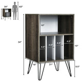 Freestanding Record Player Stand Record Storage Cabinet with Metal Legs-Gray