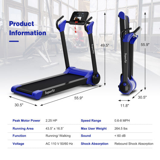 2.25 HP Electric Motorized Folding Running Treadmill Machine with LED Display-Navy