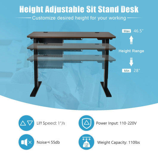 48-inch Electric Height Adjustable Standing Desk with Control Panel-Walnut