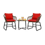 3 Pieces Patio Rattan Bistro Set Cushioned Chair Glass Table Deck-Red