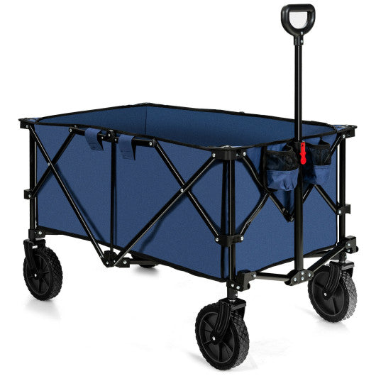 Outdoor Folding Wagon Cart with Adjustable Handle and Universal Wheels-Navy