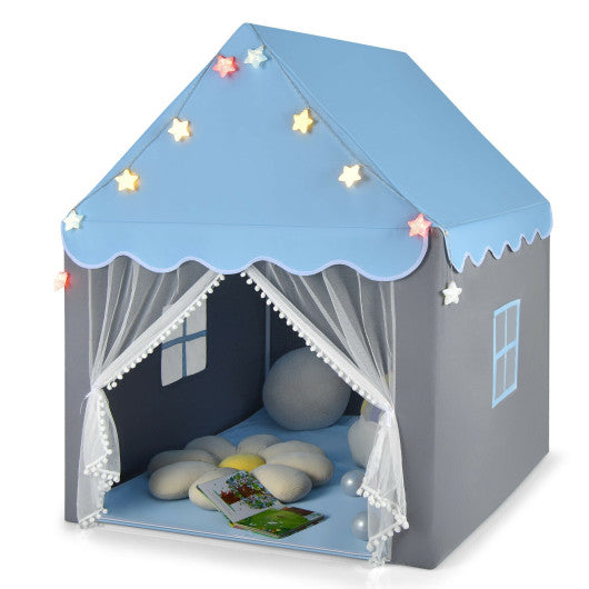 Kids Playhouse Tent with Star Lights and Mat-Blue