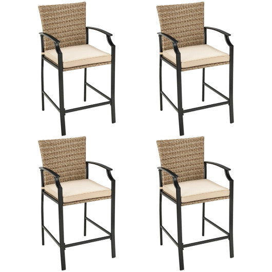 5 Pieces Outdoor Rattan Bistro Bar Stool Table Set with Cushions