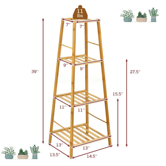 4-Potted Bamboo Tall Plant Holder Stand-Natural