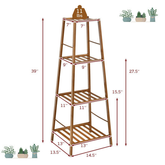 4-Potted Bamboo Tall Plant Holder Stand-Brown