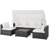 6 Pieces Patio Rattan Furniture Set with Retractable Canopy