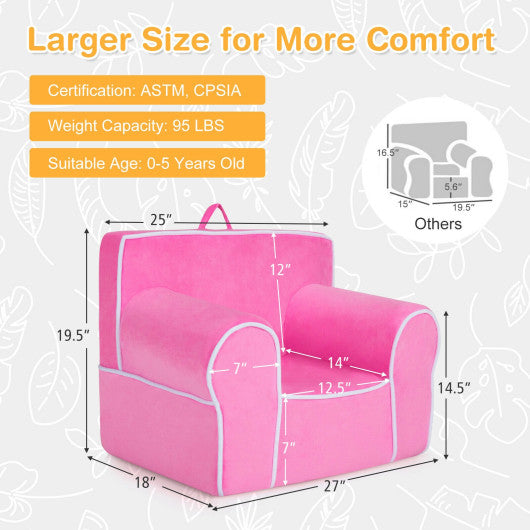 Upholstered Kids Sofa with Velvet Fabric and High-Quality Sponge-Pink