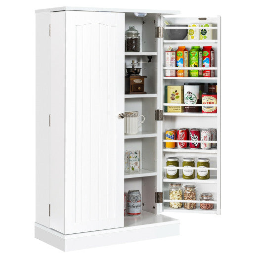 17-Tier Kitchen Pantry Cabinet with 2 Doors and 6 Adjustable Shelves-White