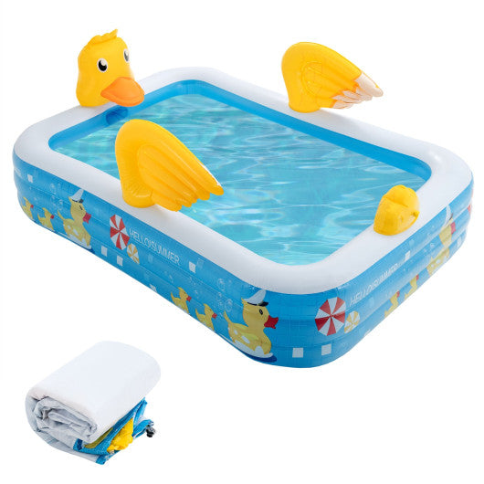 Inflatable Swimming Pool Duck Themed Kiddie Pool with Sprinkler for Age Over 3-Blue