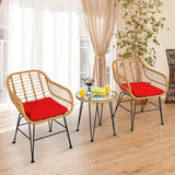 3 Pieces Rattan Furniture Set with Cushioned Chair Table-Red