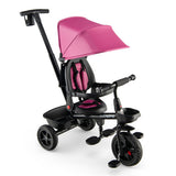 4-in-1 Reversible Toddler Tricycle with Height Adjustable Push Handle-Pink