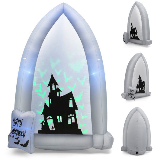 7 Feet Halloween Inflatable Tombstone with Bat LED Projector