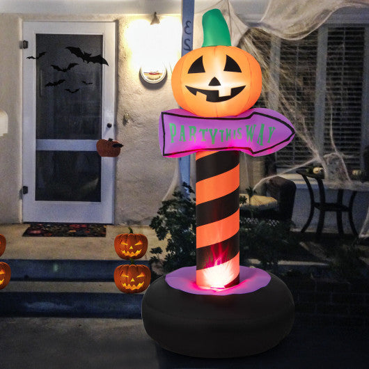 6 Feet Inflatable Halloween Pumpkin Road Sign Decoration with LED Light