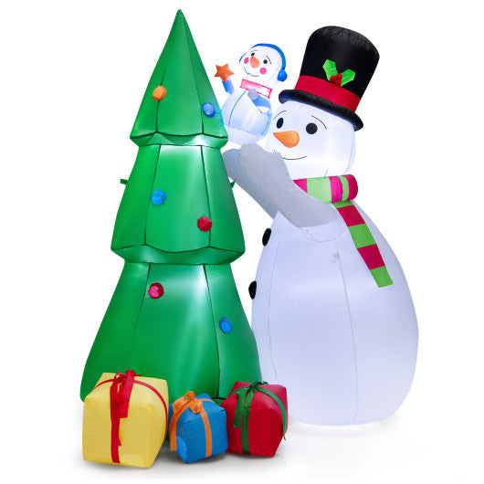 6 Feet Tall Inflatable Christmas Snowman and Tree Decoration Set with LED Lights