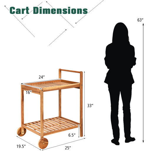 2-Tier Rolling Kitchen Island Serving Cart with Legs and Handle