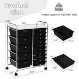 15-Drawer Utility Rolling Organizer Cart Multi-Use Storage-Black