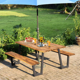 Patented 70 Inch Dining Table Set with Seats and Umbrella Hole