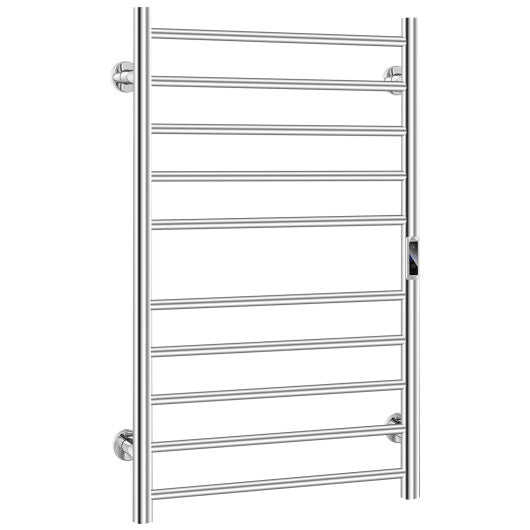 10-bar Heated Wall Mounted Towel Warmer with Timer-Silver