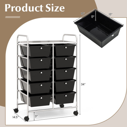 10-Drawer Rolling Storage Cart-Black