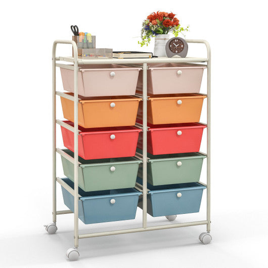 10-Drawer Rolling Storage Cart-Multicolor