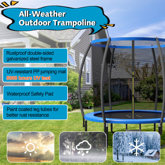 10 Feet ASTM Approved Recreational Trampoline with Ladder-Blue