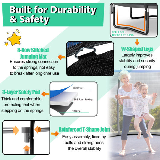 10 Feet ASTM Approved Recreational Trampoline with Ladder-Black