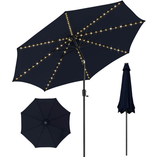10 Feet Patio Umbrella with 112 Solar Lights and Crank Handle-Navy