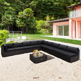 10 Piece Outdoor Wicker Conversation Set with Seat and Back Cushions-Black