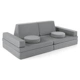 10-Piece Kids Play Couch Sofa with Portable Handle-Gray
