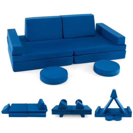 10-Piece Kids Play Couch Sofa with Portable Handle-Blue