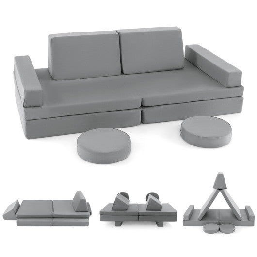 10-Piece Kids Play Couch Sofa with Portable Handle-Gray
