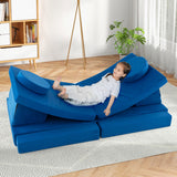 10-Piece Kids Play Couch Sofa with Portable Handle-Blue