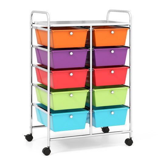 10-Drawer Rolling Storage Cart-Deep Multicolor